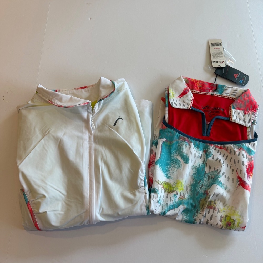 SwingDish Womens Golf Set Sleeveless Polo Top and Full Zip Jacket White Floral S
